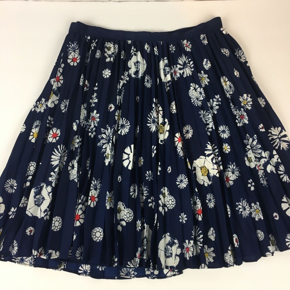 CUTE Jason Wu Navy Blue Floral Daisy Pleated Mini Skirt womens 6 S small